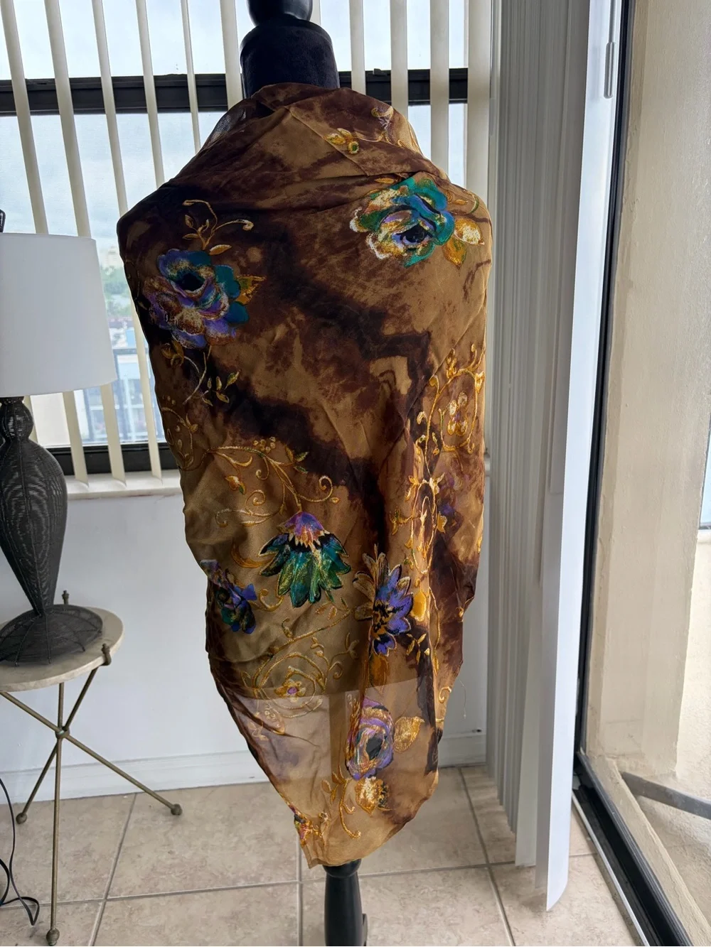 Gottex Vintage Sheer Silk Large Square Scarf Sarong Beach Cover Up Wrap